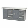 Global Industrial Workbench w/ Laminate Top, 8 Drawers & 2 Cabinets, 72inW x 24inD, Gray 253772